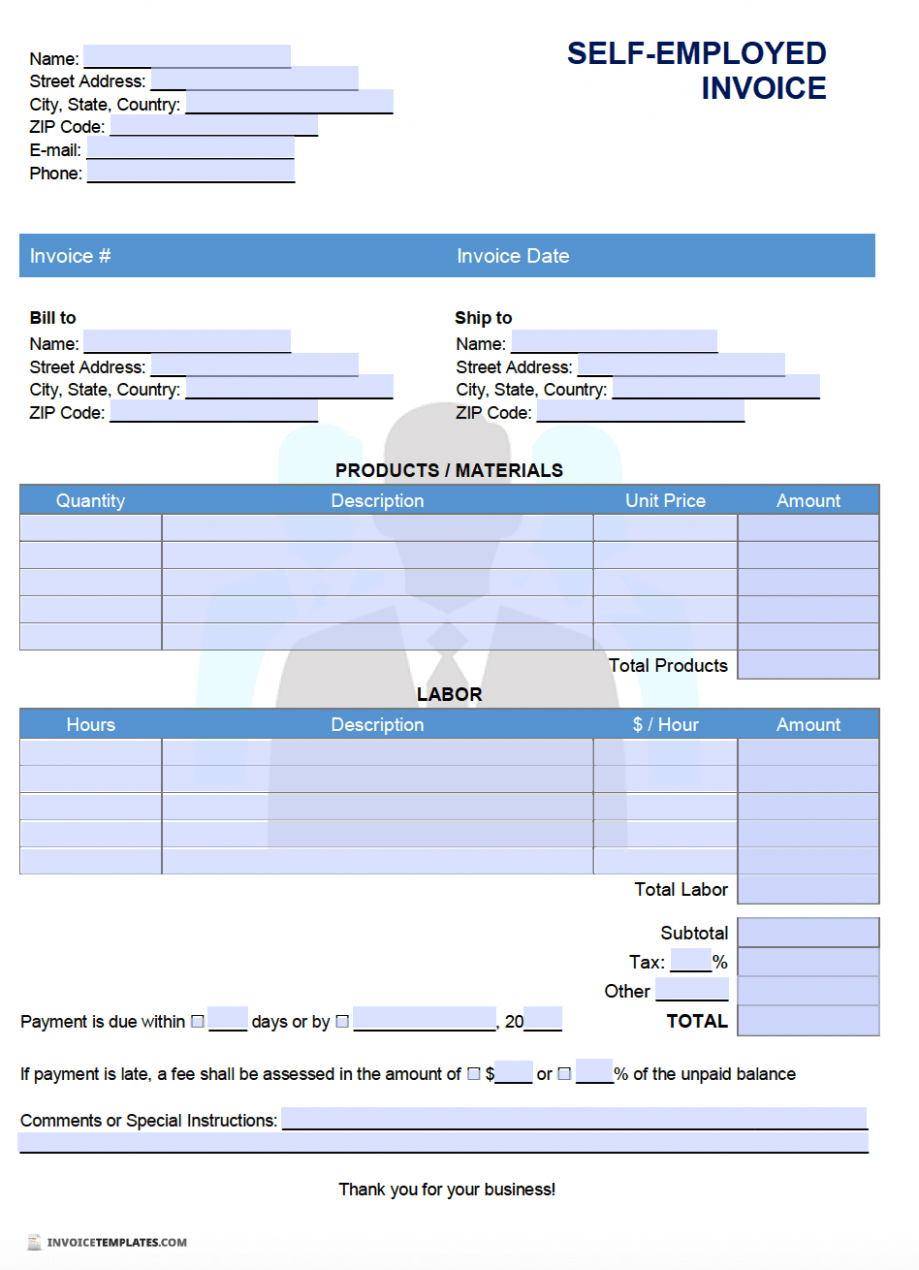 Editable Self Employed Invoice Template PDF
