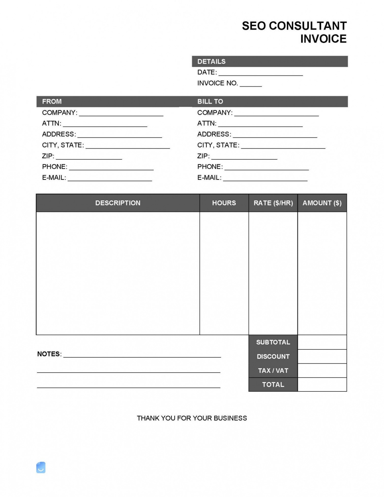 Sample Seo Invoice Template PDF