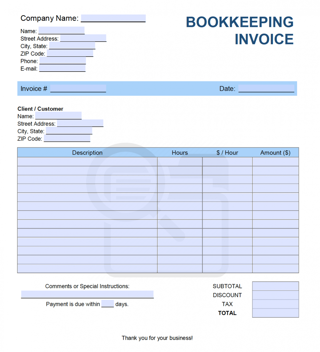 Editable Service Billing Invoice Template PDF