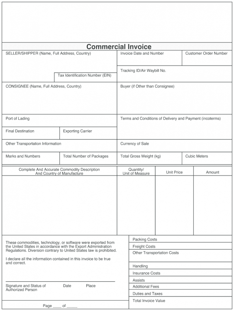 Printable Shipping Proforma Invoice Template Word