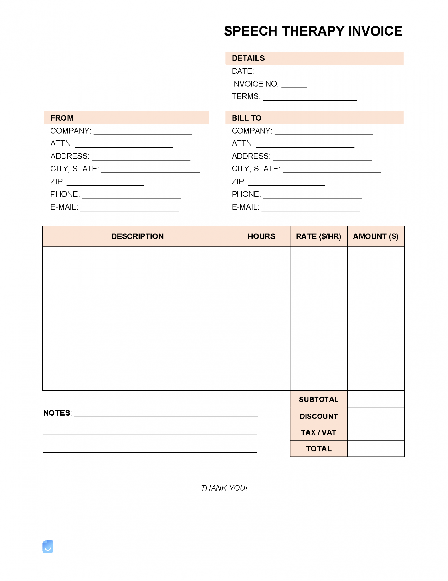 Sample Speech Therapy Invoice Template Docs