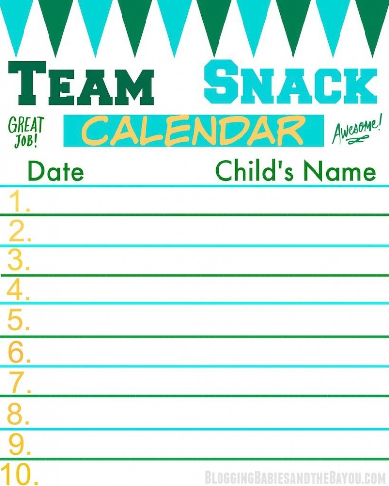 Editable Sports Snack Schedule Template Sample