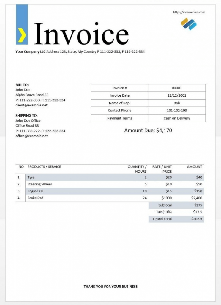 Printable Supplier Invoice Template Sample