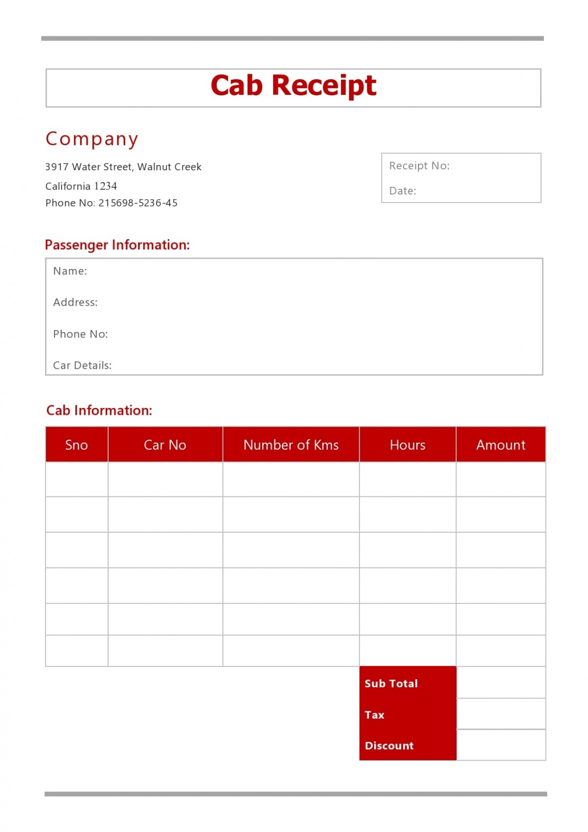 Sample Taxi Service Invoice Template Sample