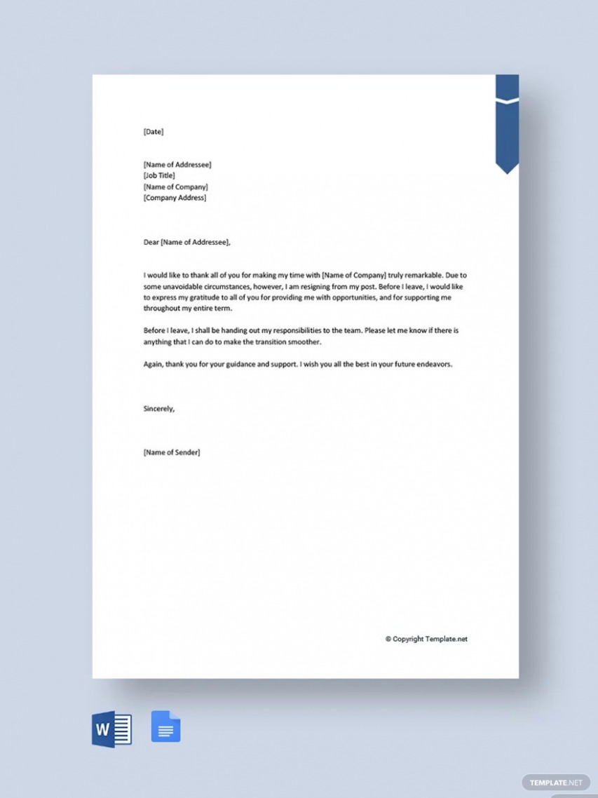 Free Thank You Letter After Resignation Docs