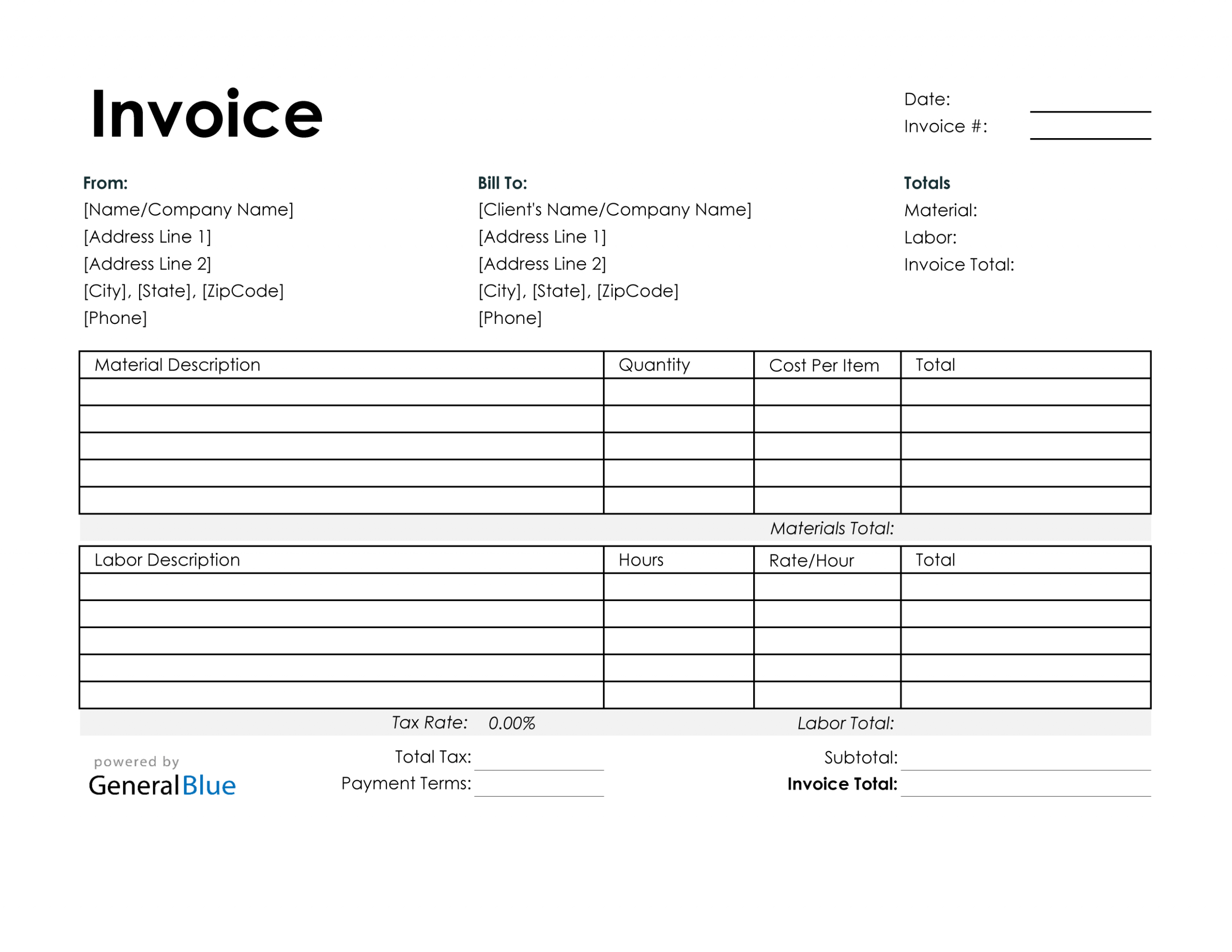 Editable Time And Material Invoice Template Doc Editable Time And Material Invoice Template Doc