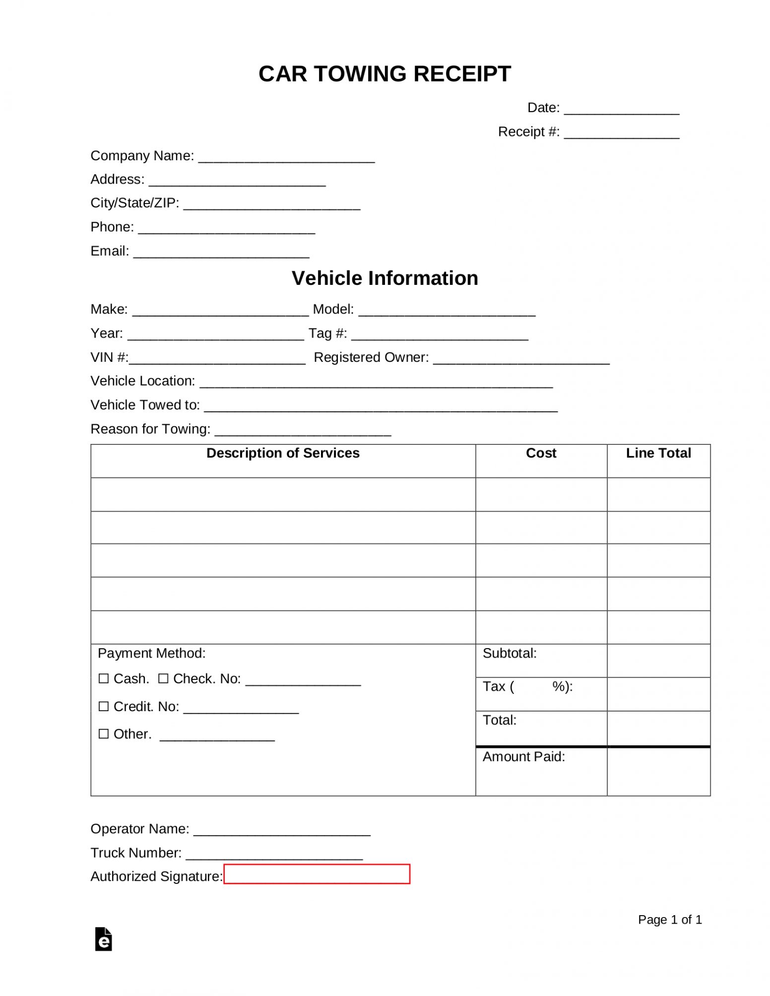 Editable Tow Truck Service Invoice Template Docs