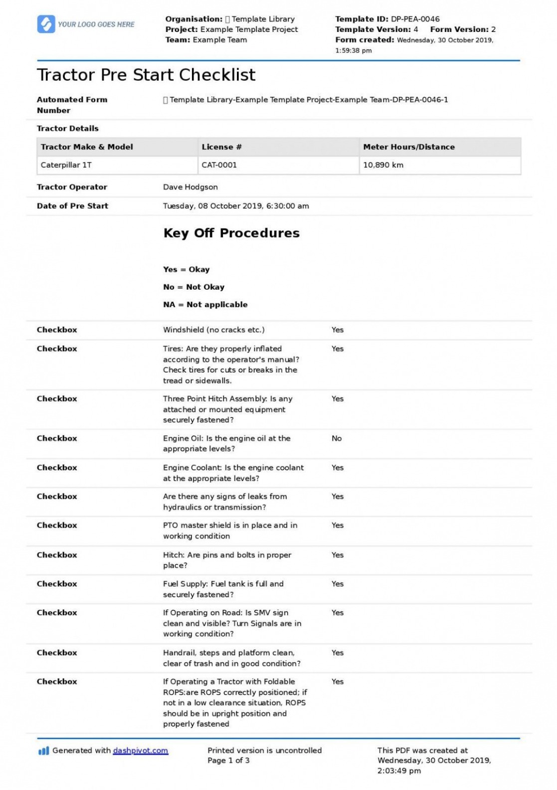 Printable Tractor Maintenance Schedule Template Doc