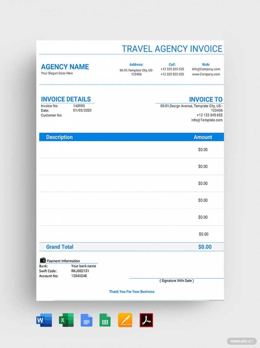Editable Travel Agency Invoice Template Docs