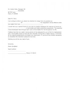 Editable Two Weeks Resignation Letter Template Excel