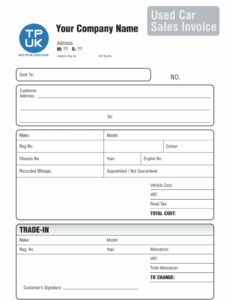 Printable Used Car Invoice Template Excel