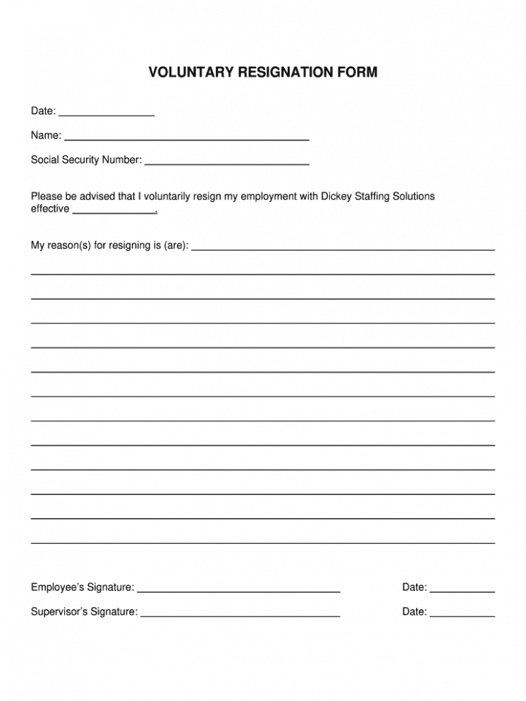 Printable Voluntary Resignation Form Template Excel