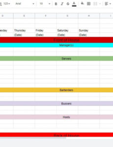 Editable Waitress Schedule Template Excel