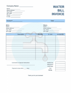 Sample Water Bill Invoice Template Sample