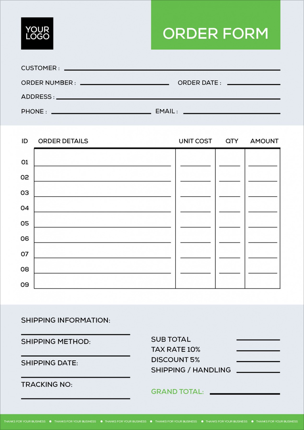 Printable Web Design Order Form Template CSV