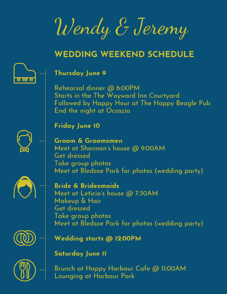 Free Wedding Weekend Schedule Template Docs