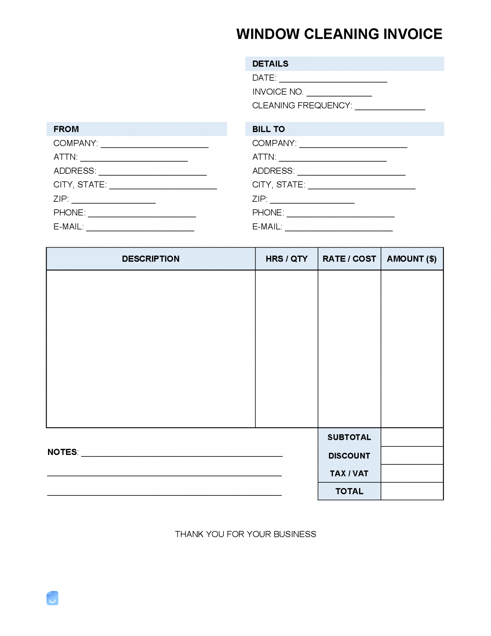 Sample Window Cleaning Invoice Template PDF