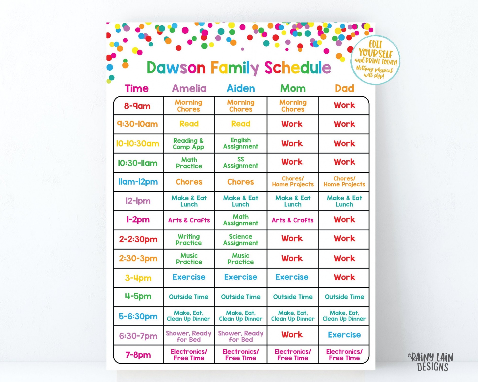 Printable Work From Home Schedule Template PPT