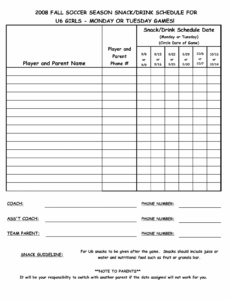 Free Youth Sports Snack Schedule Template Docs