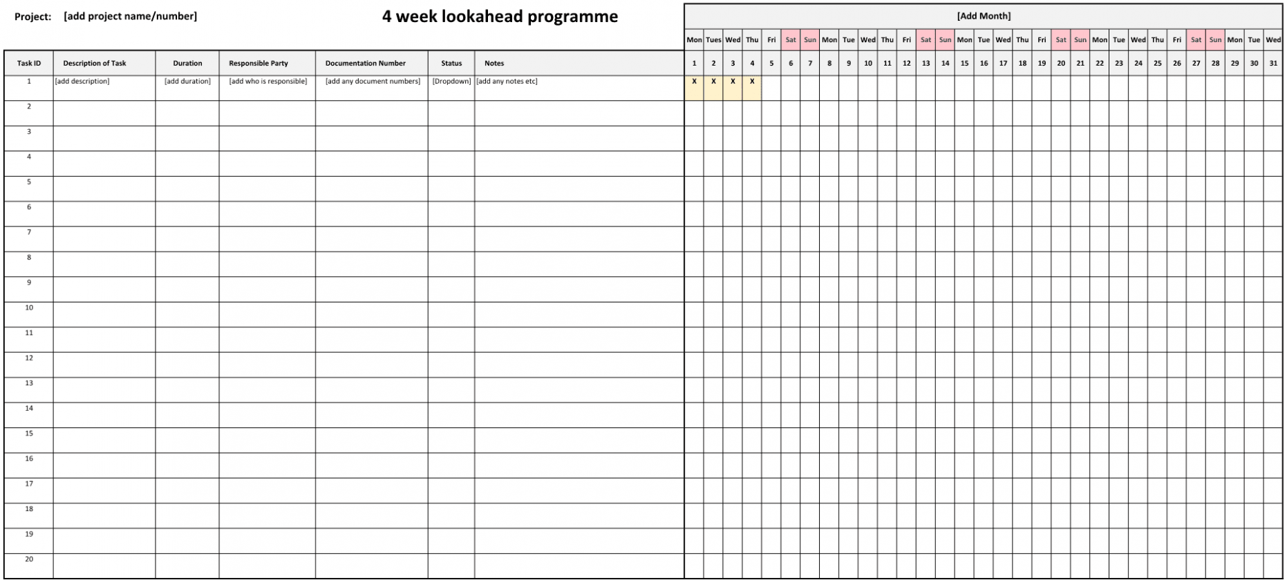 2 Week Look Ahead Schedule Template