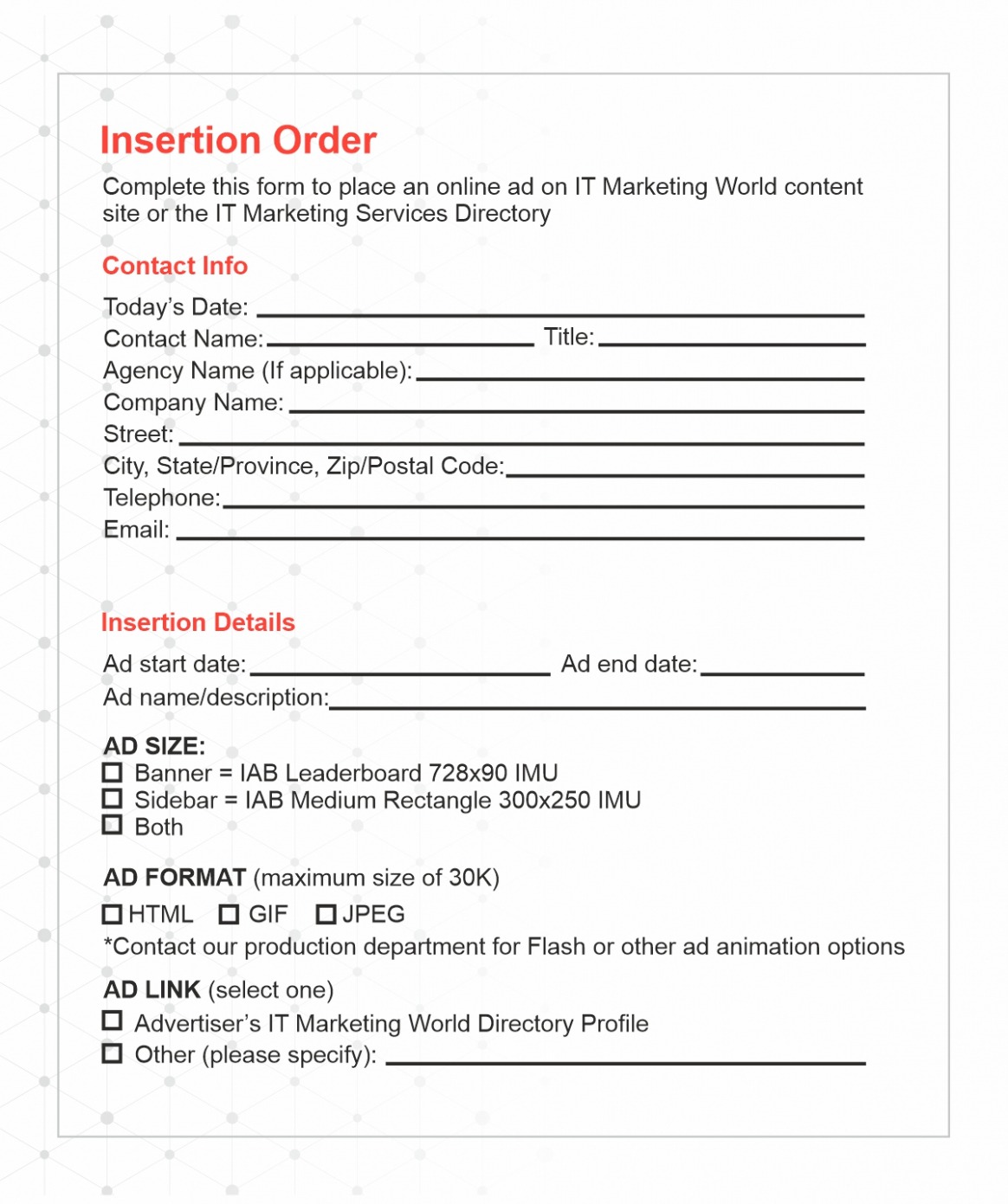 Editable Advertising Insertion Order Template Doc
