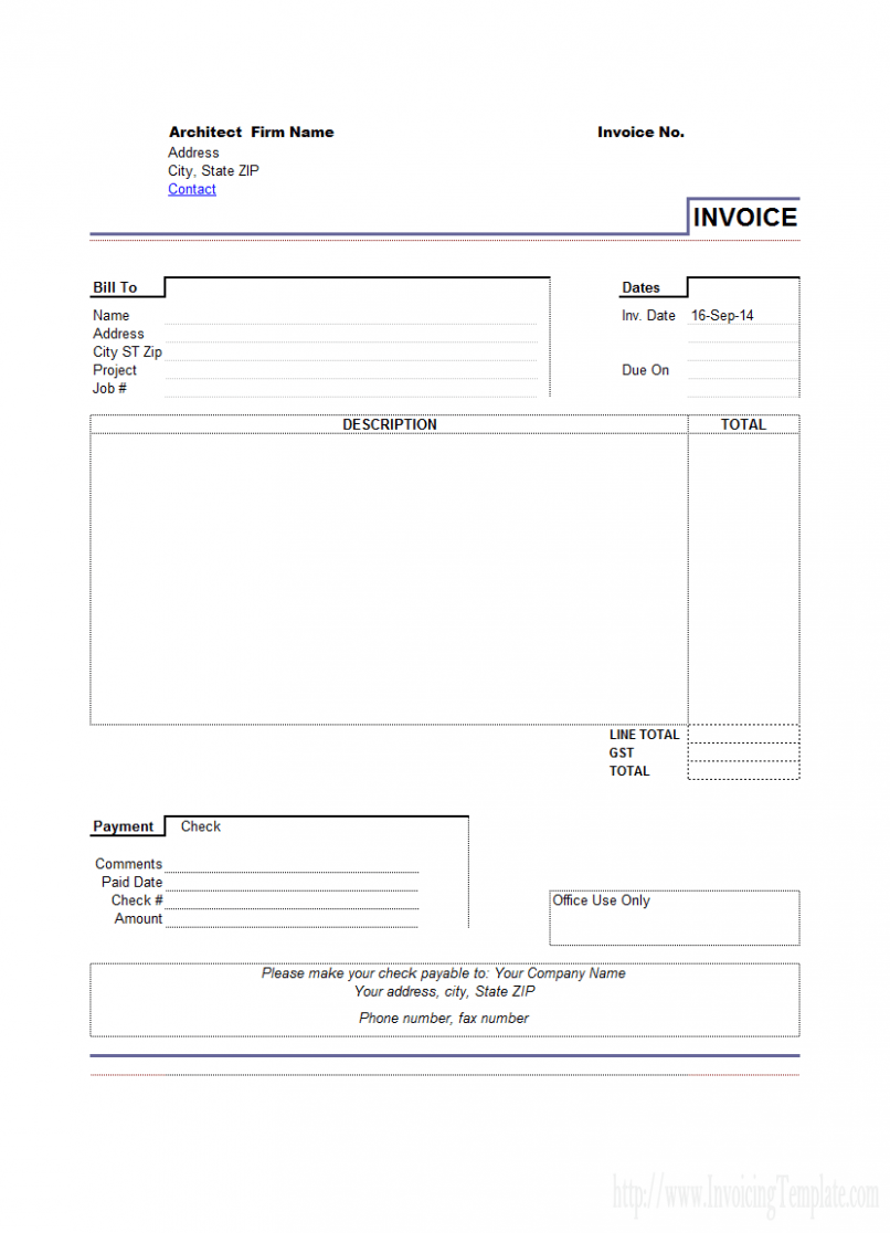 Editable Architect Invoice Template Word