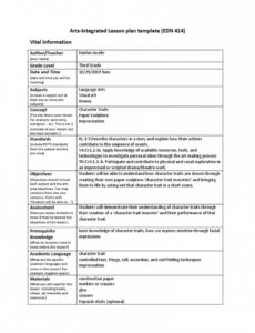 Printable Arts Integration Lesson Plan Template Excel