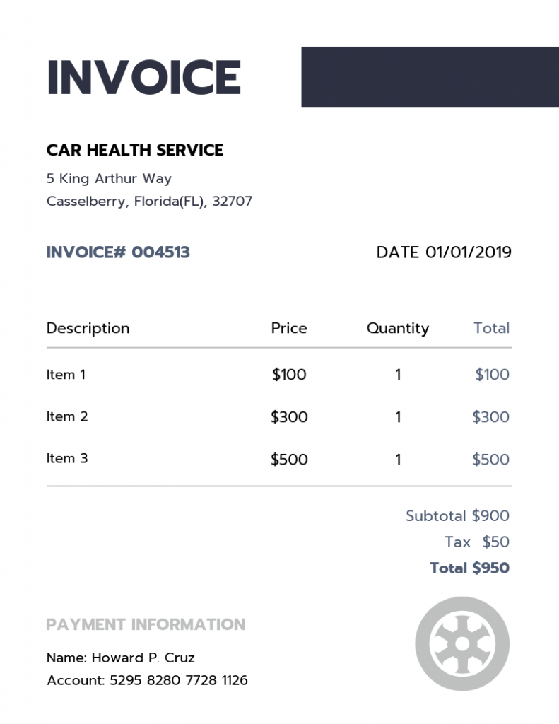 Editable Automotive Service Invoice Template 