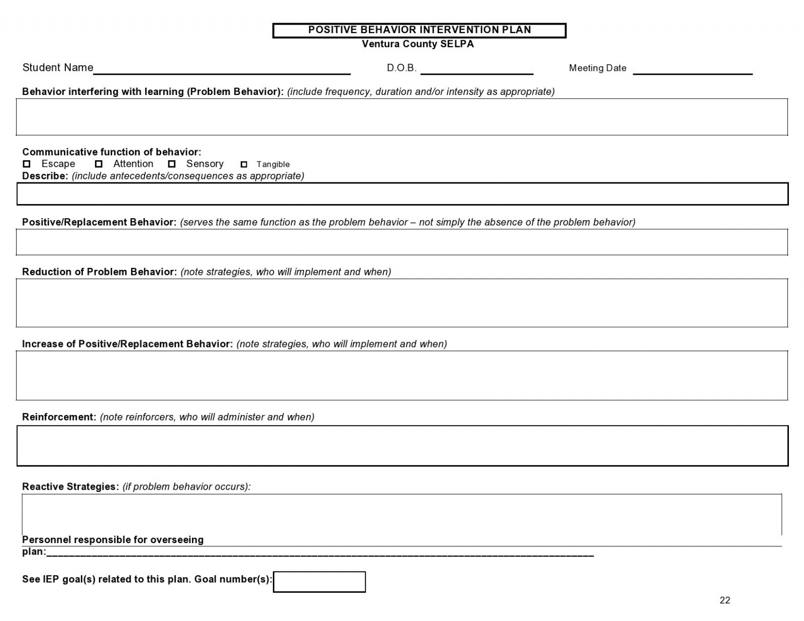 Printable Behavior Change Plan Template PDF