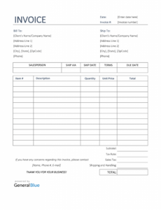 Editable Bill Of Sale Invoice Template Excel