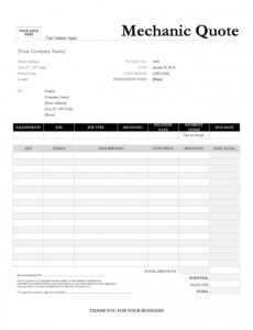 Editable Blank Auto Repair Invoice Template Excel