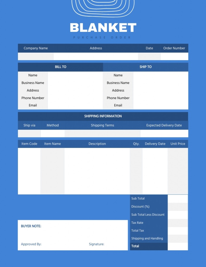 Sample Blanket Purchase Order Template Doc