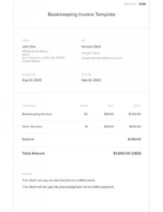 Editable Bookkeeper Invoice Template Excel