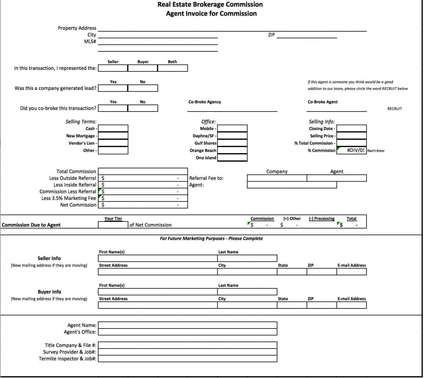 Sample Brokerage Commission Invoice Template 