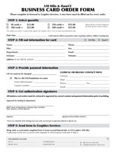 Printable Business Card Order Form Template PDF
