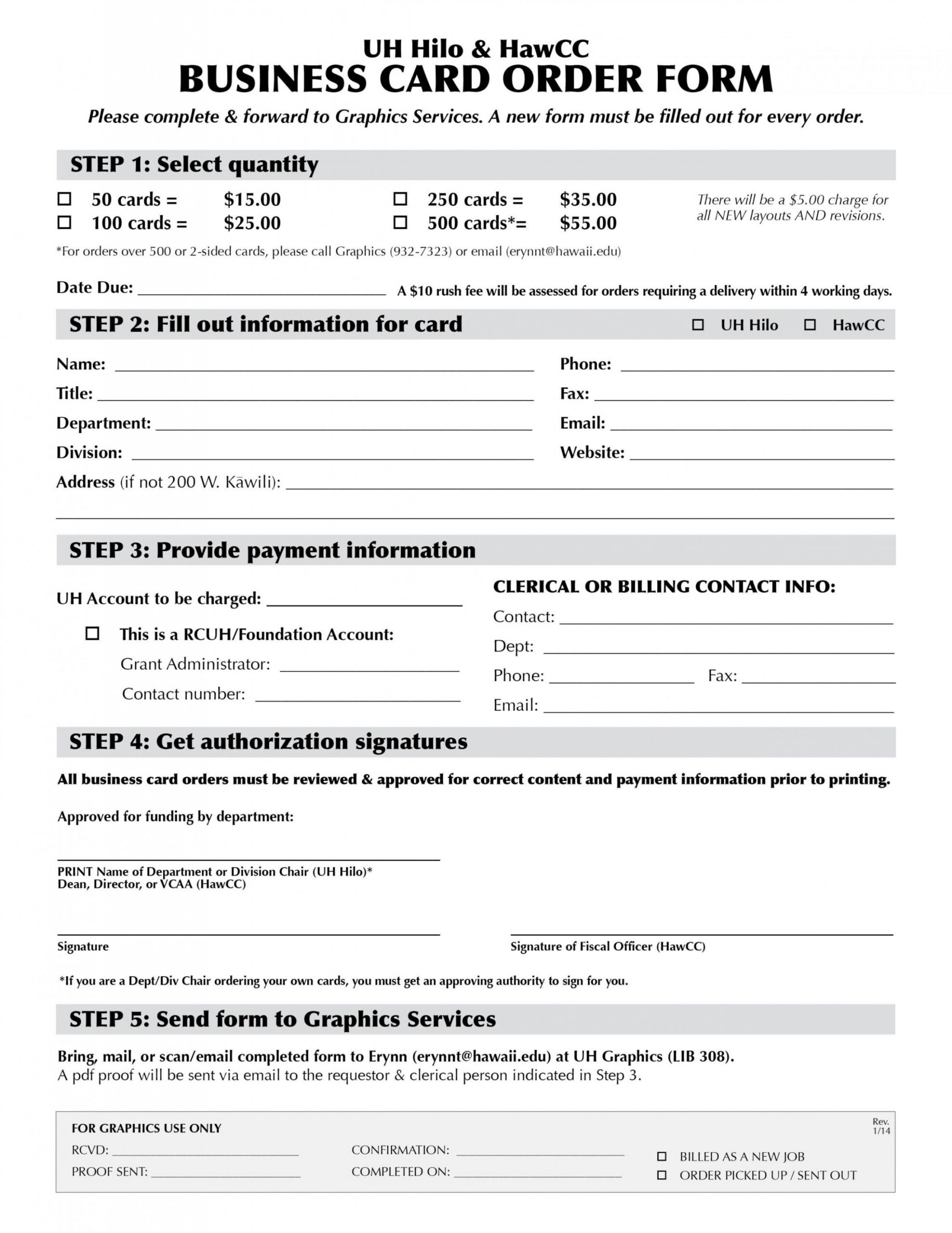 Printable Business Card Order Form Template CSV