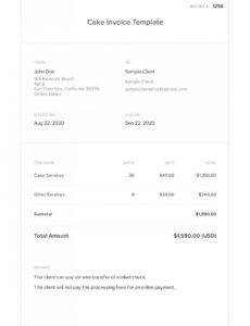 Editable Cake Order Invoice Template PDF