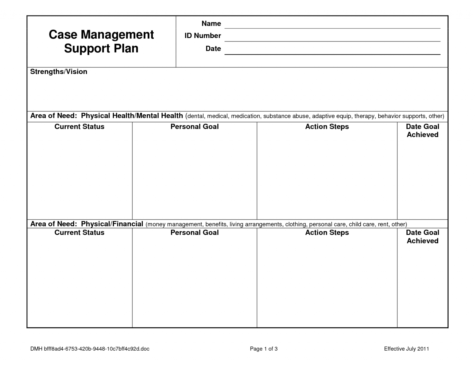 Case Management Care Plan Template
