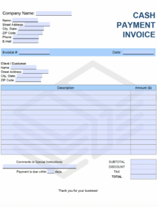 Editable Cash Receipt Invoice Template Sample