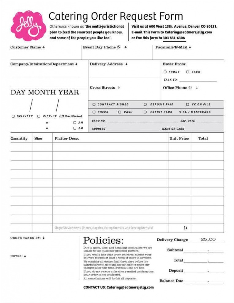 Printable Catering Event Order Form Template Excel