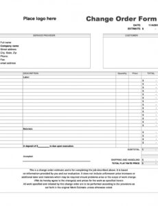 Printable Change Order Template For Construction Excel