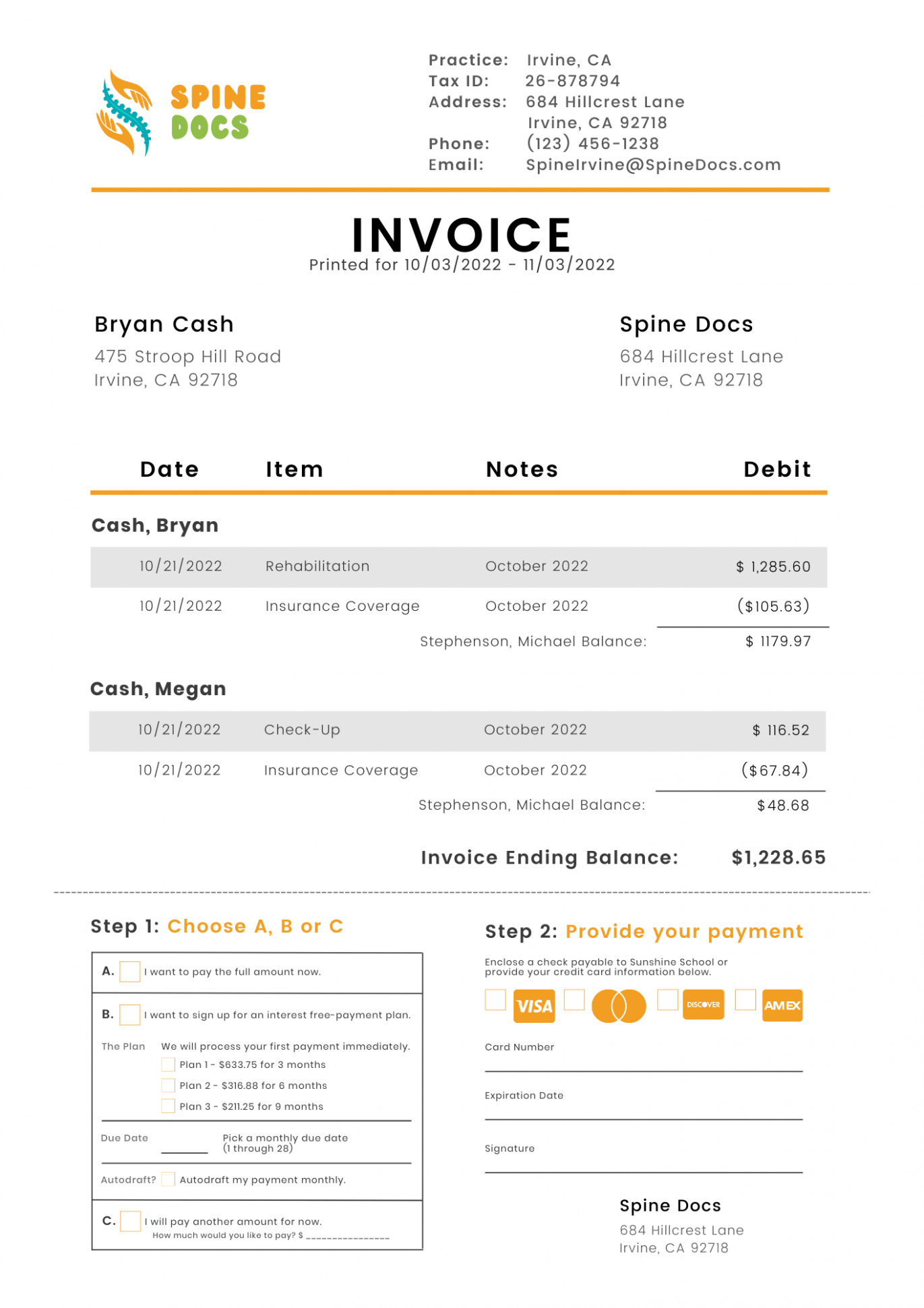 Printable Chiropractic Invoice Template Excel