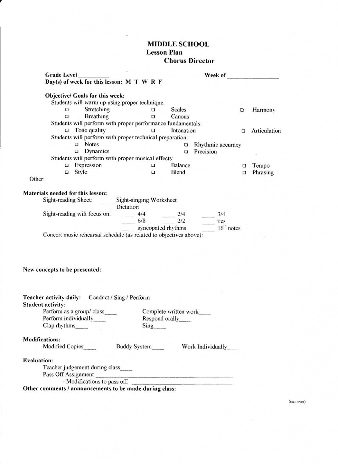  Choral Lesson Plan Template Docs