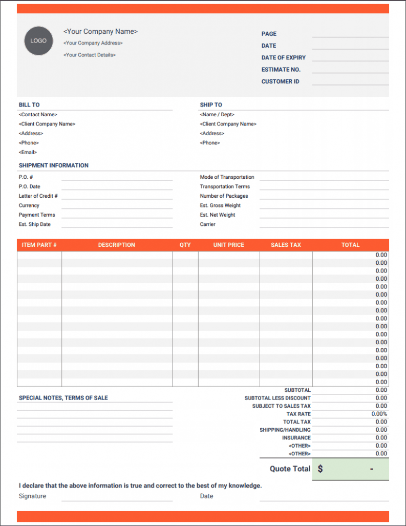 Editable Commercial Proforma Invoice Template Doc