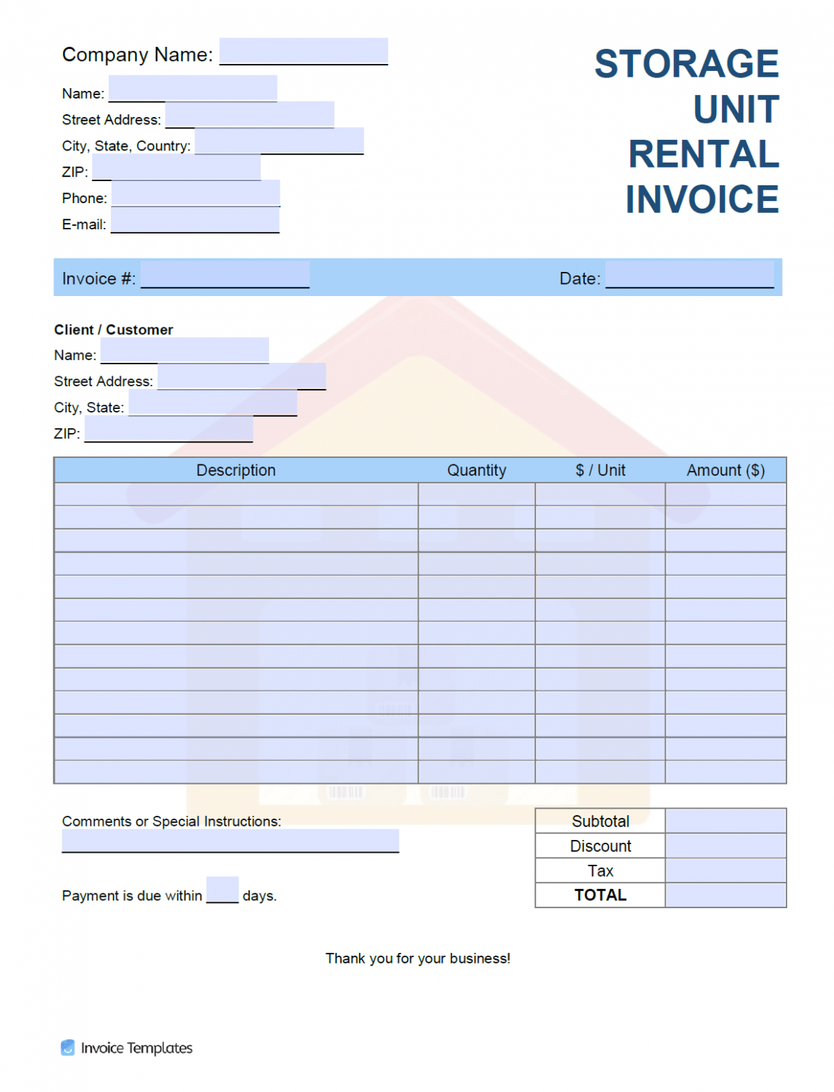 Editable Commercial Rent Invoice Template Word