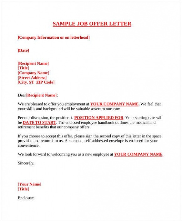Editable Company Offer Letter Template Sample