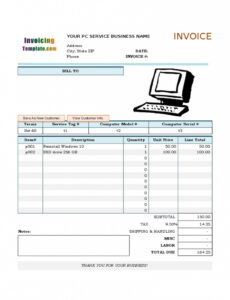 Editable Computer Repair Service Invoice Template Doc