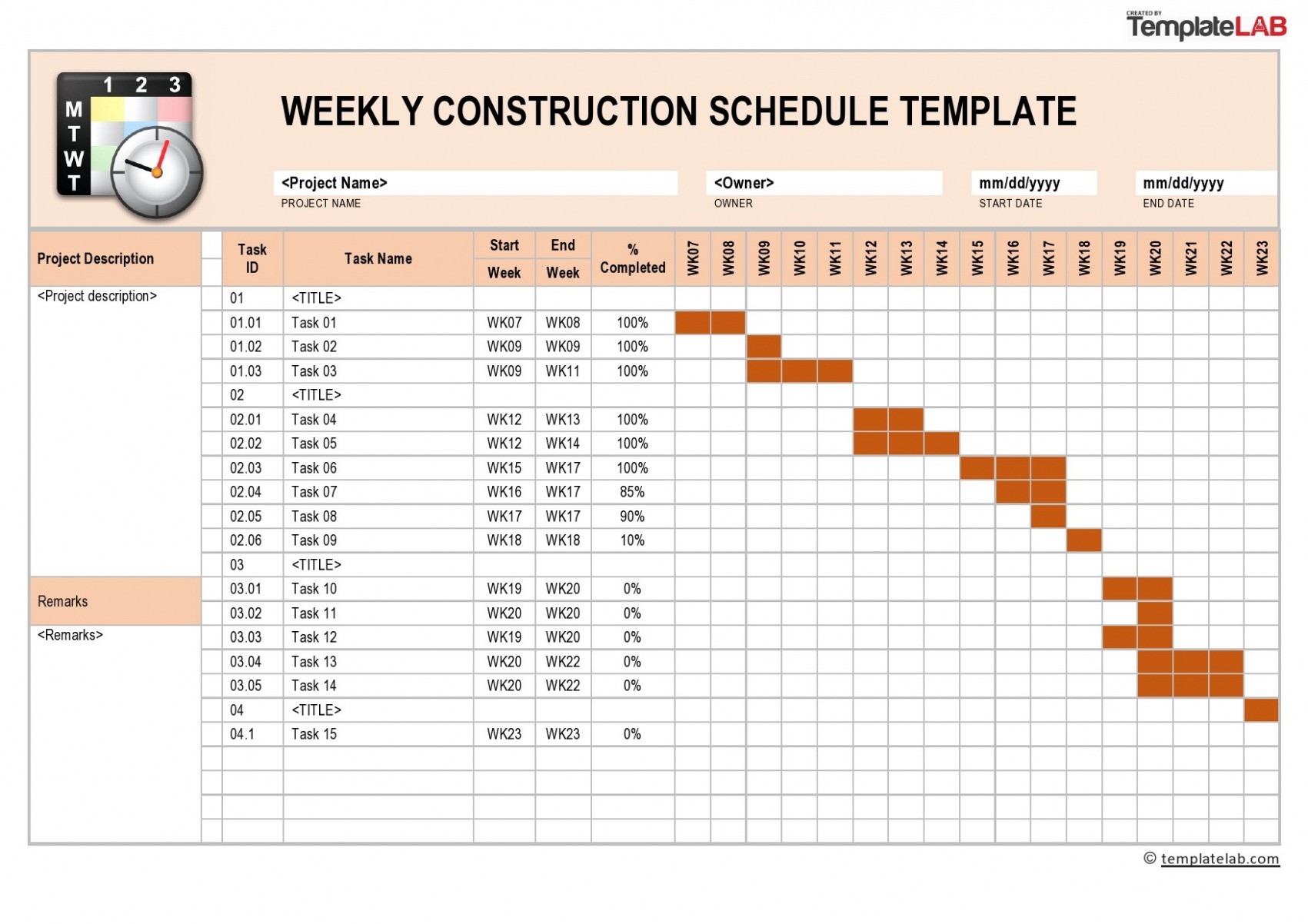 Printable Construction Job Schedule Template PDF