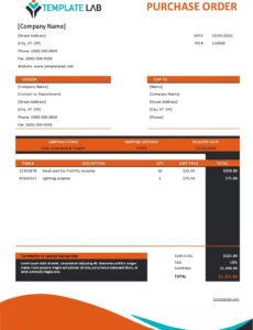 Printable Construction Purchase Order Template CSV