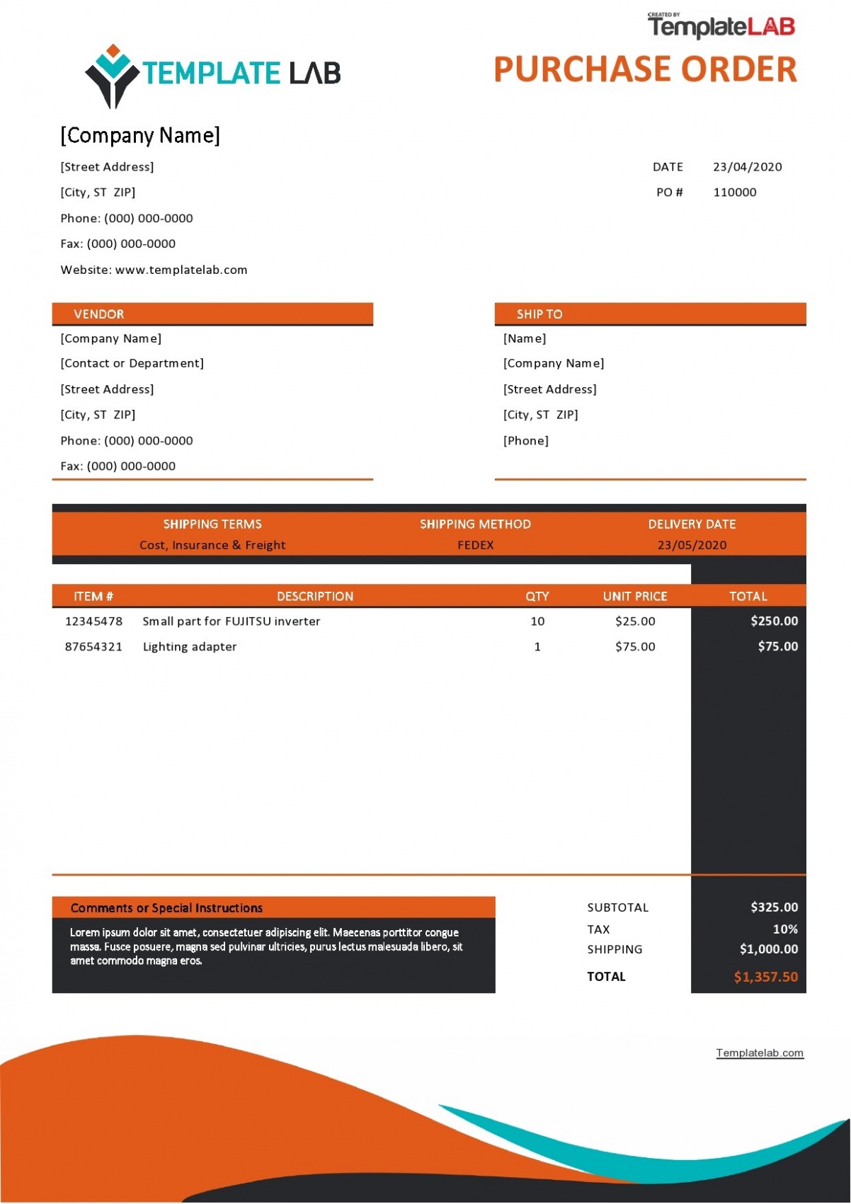 Editable Construction Purchase Order Template Doc